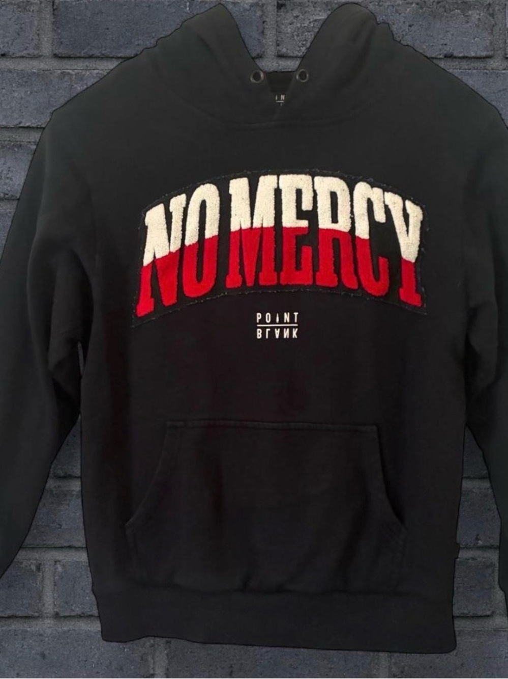Point Blank ‘No Mercy’ Black Hoodie Sweatshirt with Red & White Logo Size Medium